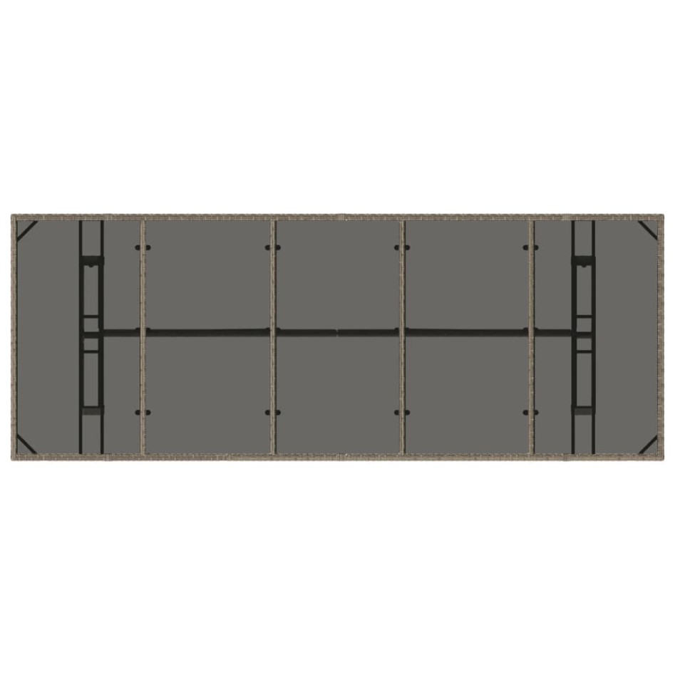 Mesa de jardín superficie de vidrio ratán PE gris 240x90x75