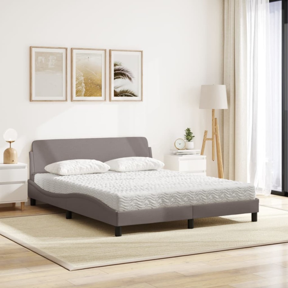 Cama con colchón de tela gris taupe 160x200