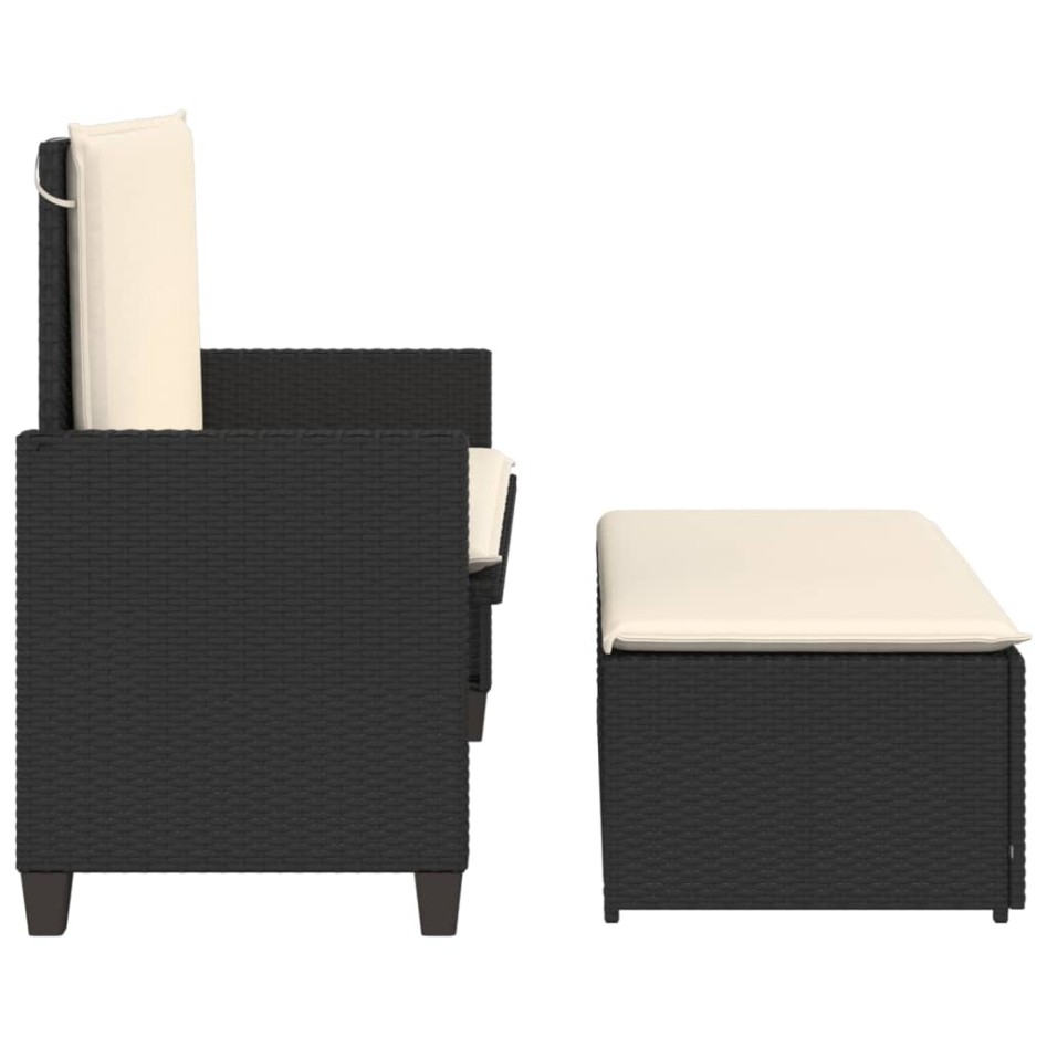 Banco de jardín con cojines y reposapiés ratán sintético