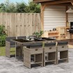 Set comedor jardín 7 pzas y cojines ratán sintético gris