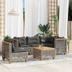 Set de muebles de jardín 6 pzas y cojines ratán sintético gris