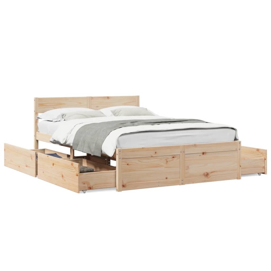 Estructura de cama sin colchón madera maciza de pino 140x190