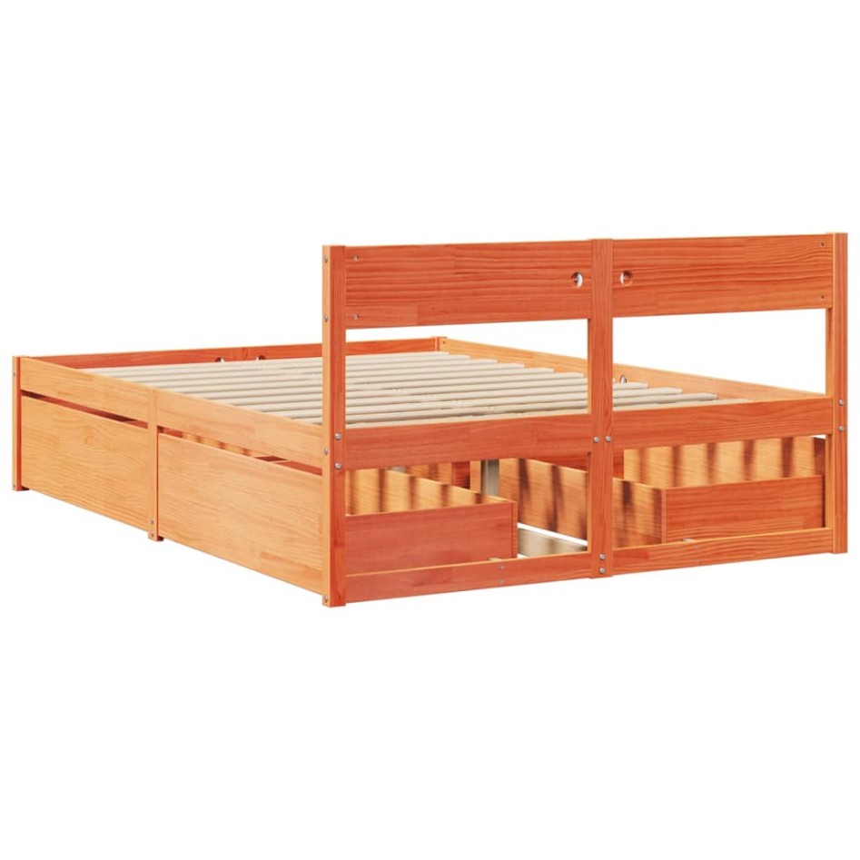 Cama sin colchón madera maciza de pino marrón cera 140x190