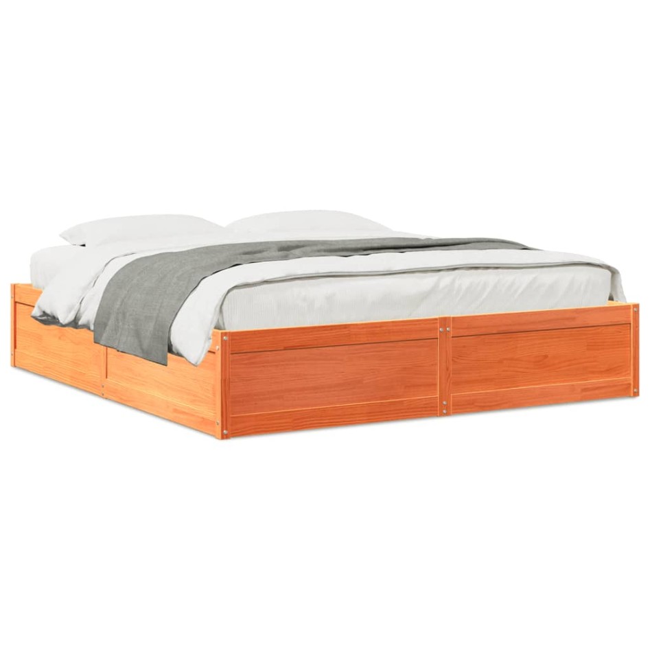 Cama sin colchón madera maciza de pino marrón cera 180x200