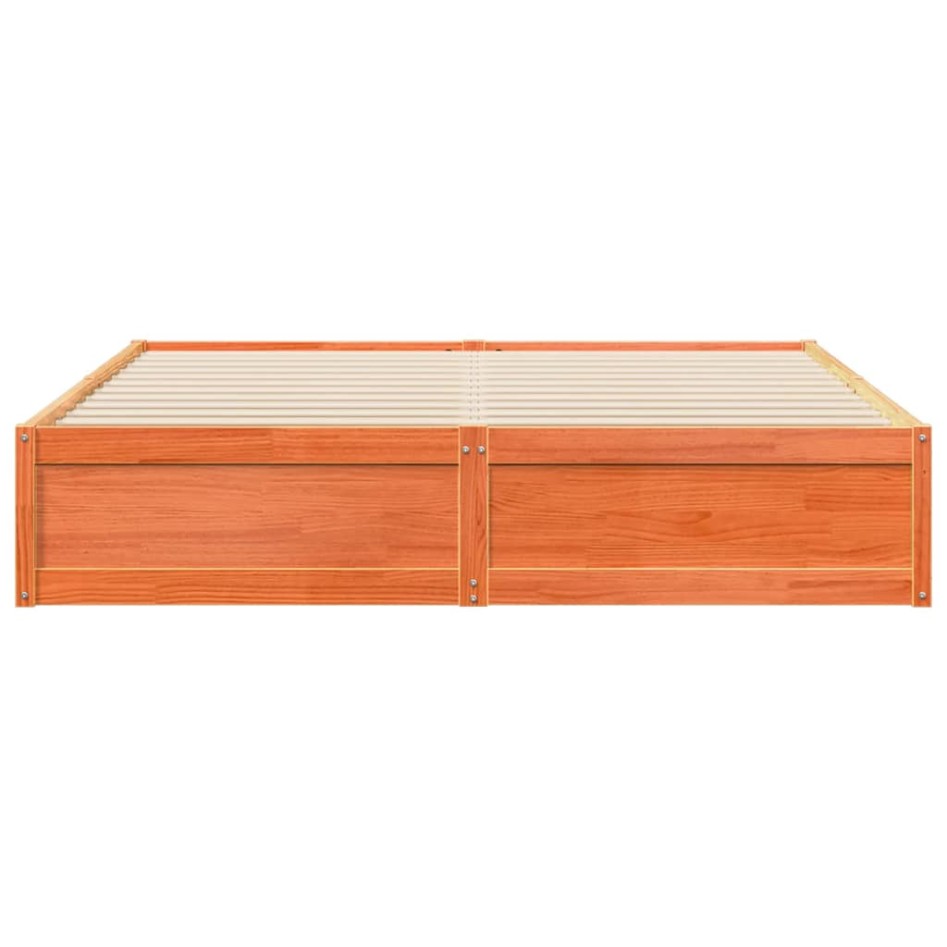 Cama sin colchón madera maciza de pino marrón cera 180x200