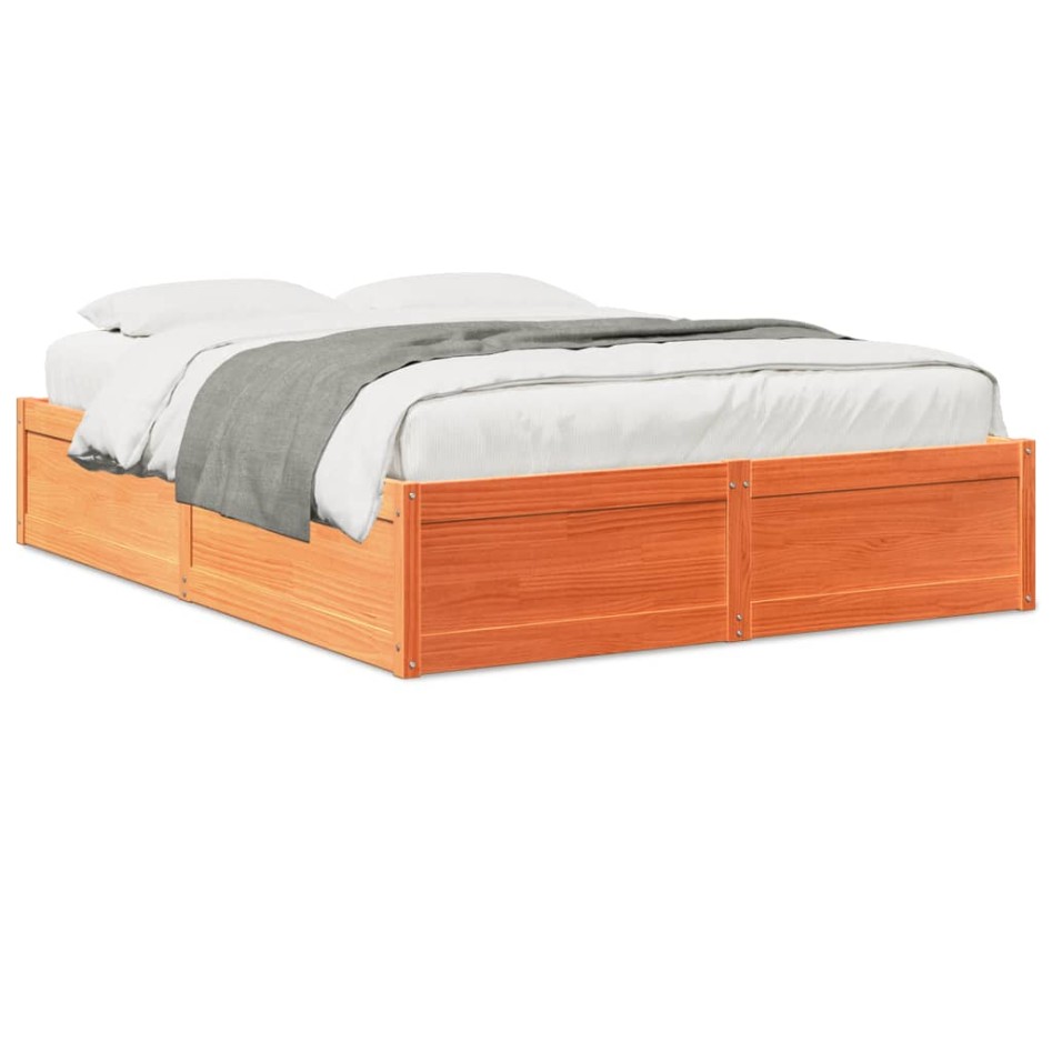 Cama sin colchón madera maciza de pino marrón cera 140x200