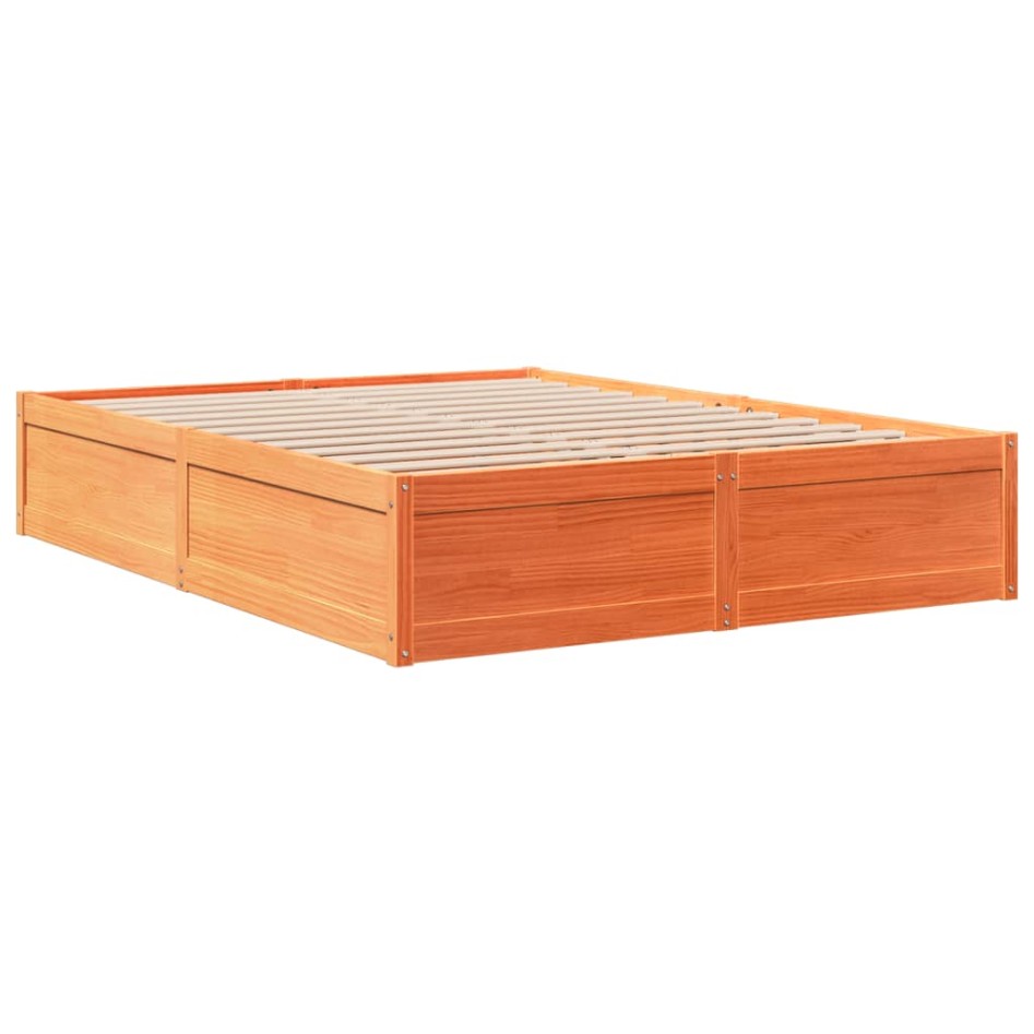 Cama sin colchón madera maciza de pino marrón cera 140x200