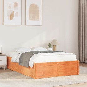 Cama sin colchón madera maciza de pino marrón cera 120x200