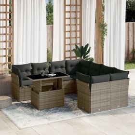 Set de muebles de jardín 9 pzas y cojines ratán sintético