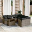 Set de muebles de jardín 9 pzas y cojines ratán sintético gris