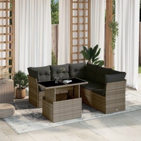 Set de muebles de jardín 6 pzas y cojines ratán sintético