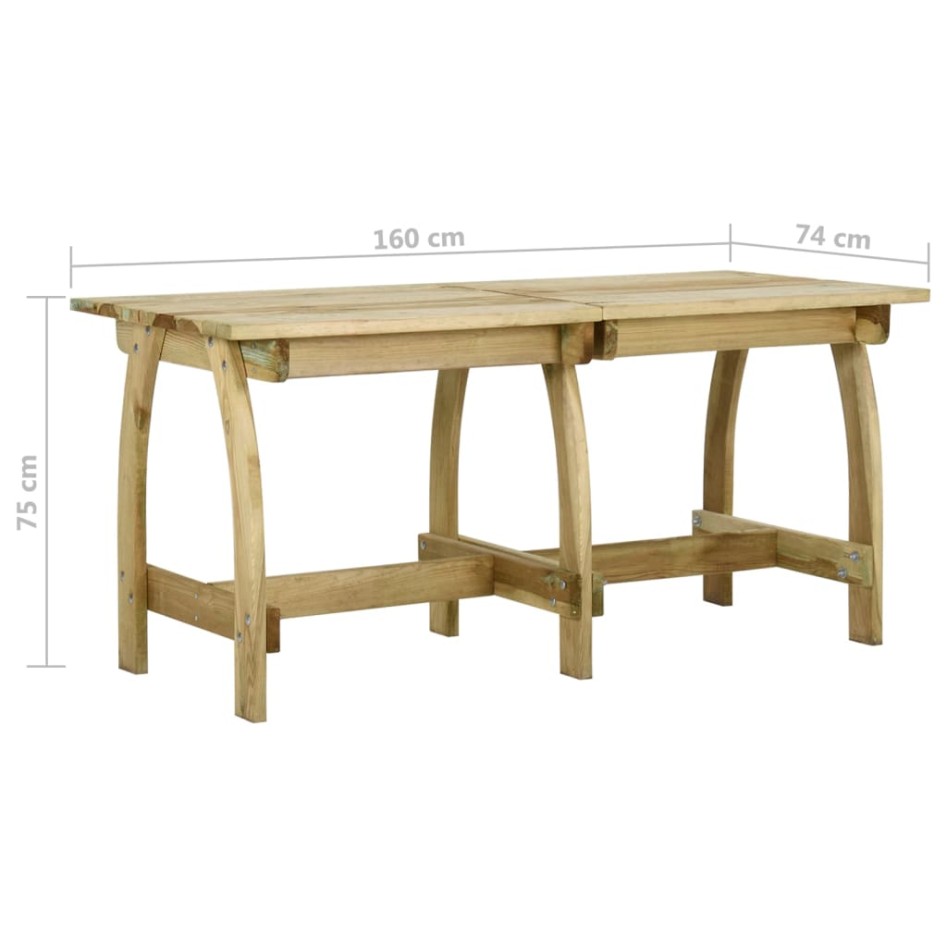 Mesa de jardín de madera de pino impregnada 160x74x75
