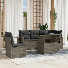 Set de muebles de jardín 6 pzas y cojines ratán sintético