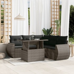 Set de muebles de jardín 6 pzas y cojines ratán sintético