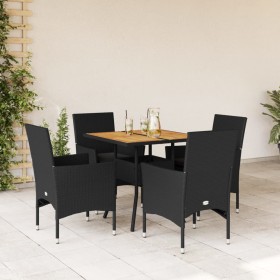 Set de comedor jardín 5 pzas con cojines ratán PE acacia