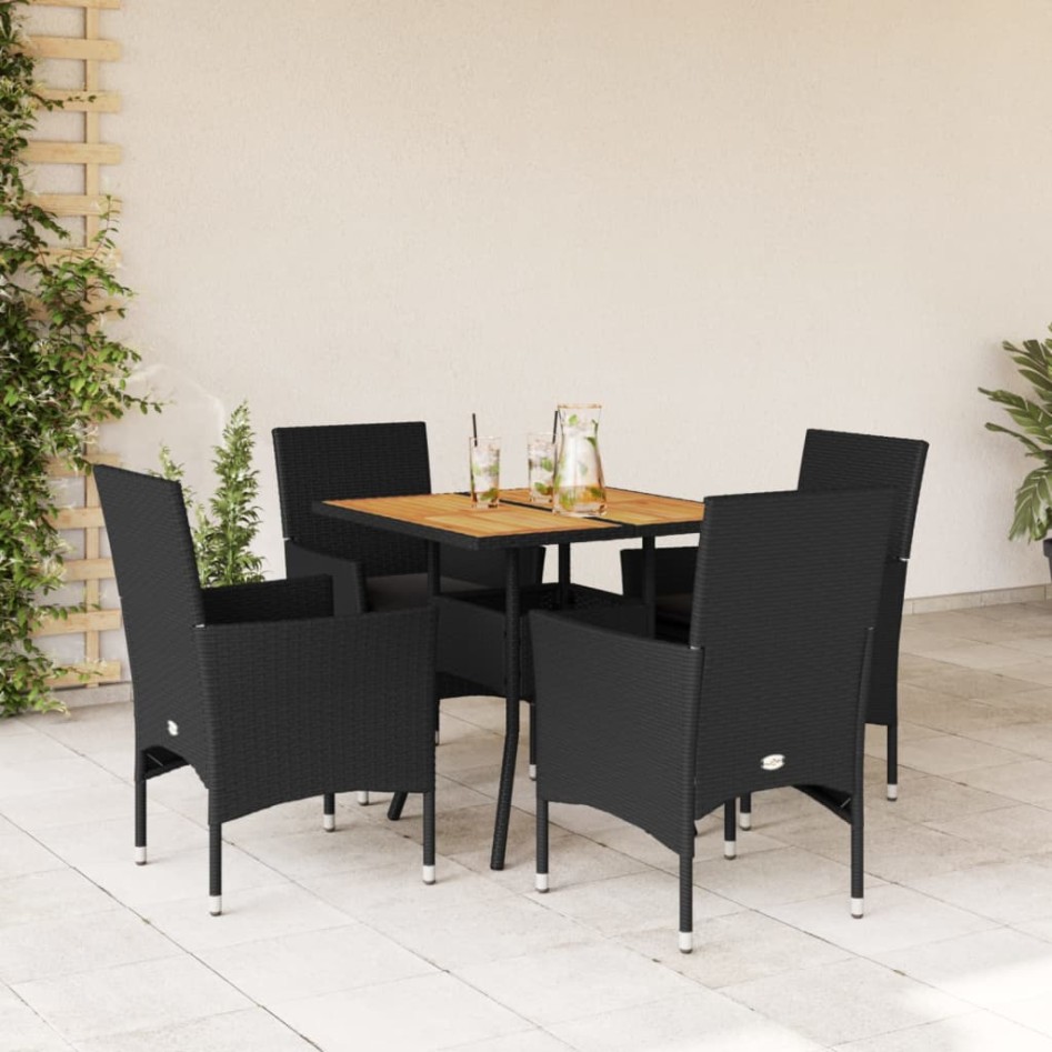 Set de comedor jardín 5 pzas con cojines ratán PE acacia