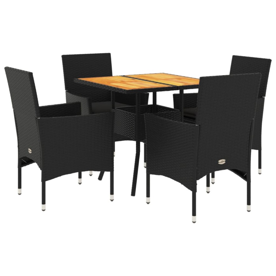 Set de comedor jardín 5 pzas con cojines ratán PE acacia