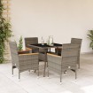 Set comedor jardín 5 pzas y cojines ratán sintético vidrio gris