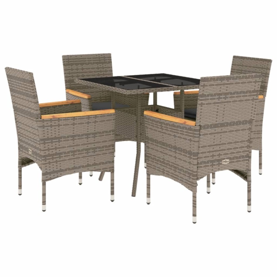 Set comedor jardín 5 pzas y cojines ratán sintético vidrio