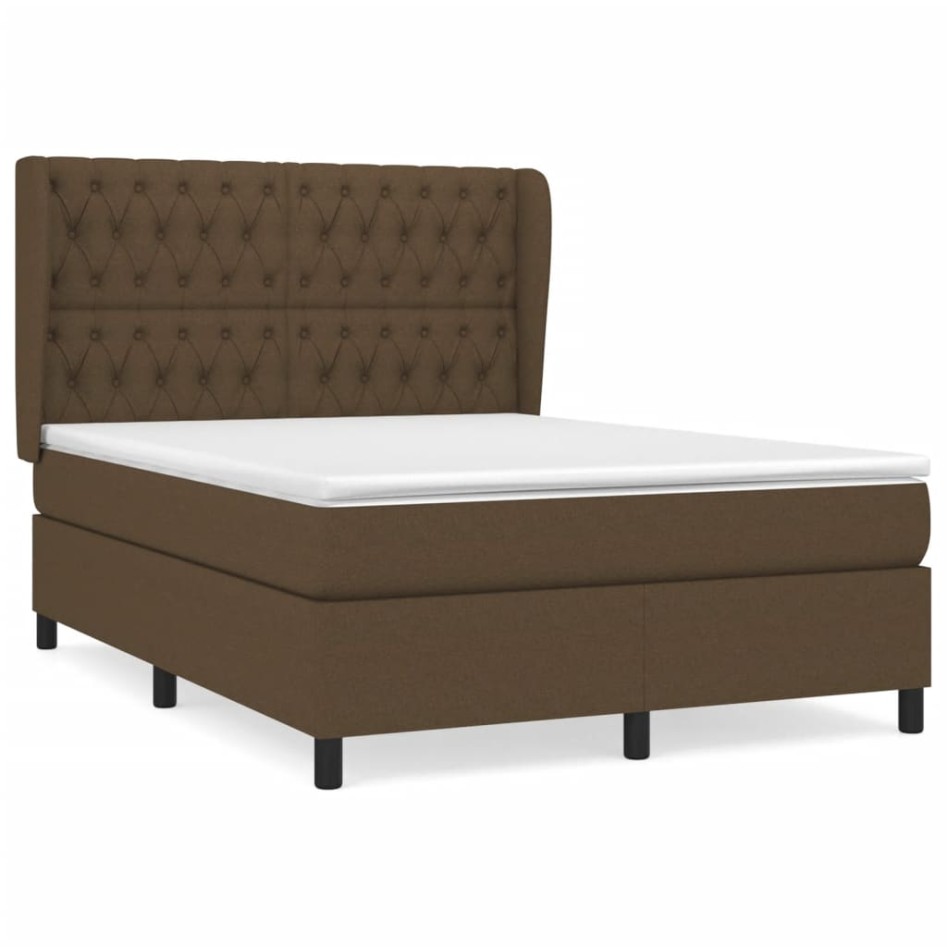Cama box spring con colchón tela marrón oscuro 140x190