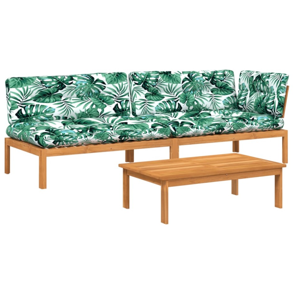 Set de sofás de palets de jardín y cojines 3 pzas madera