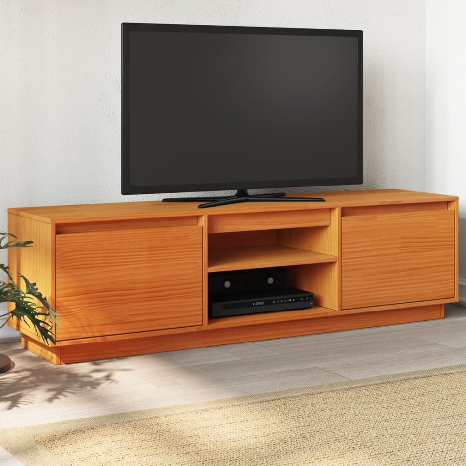 Mueble de TV madera maciza de pino marrón cera 140x35x40