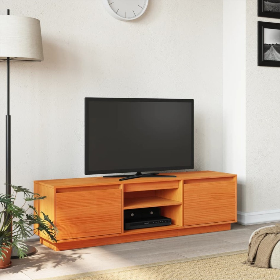 Mueble de TV madera maciza de pino marrón cera 140x35x40