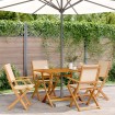 Set de comedor de jardín 5 pzas tela madera maciza beige
