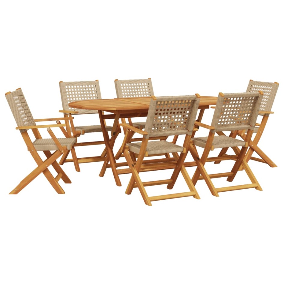 Set de comedor de jardín 7 pzas ratán PE madera maciza