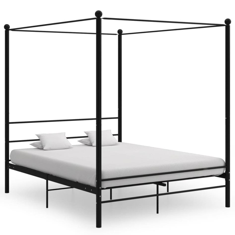 Estructura de cama con dosel metal negro 160x200