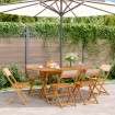 Sillas de jardín plegables 4 uds madera maciza y tela beige