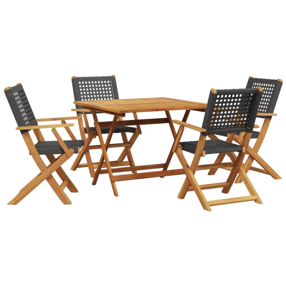 Set de comedor de jardín 5 pzas ratán PE madera maciza