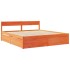 Cama con cajones y colchón madera maciza pino marrón 180x200