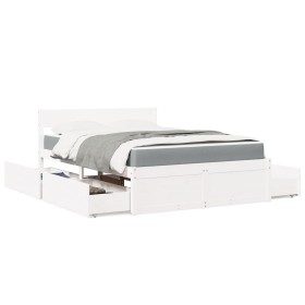 Cama con cajones y colchón madera maciza pino blanco 120x200