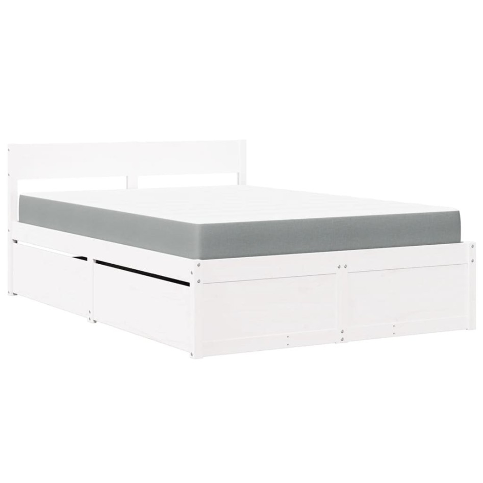 Cama con cajones y colchón madera maciza pino blanco 120x200