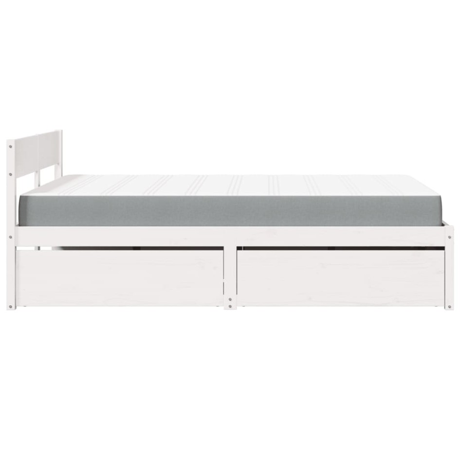 Cama con cajones y colchón madera maciza pino blanco 120x200