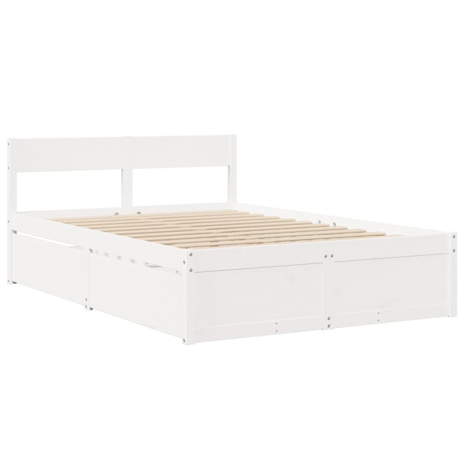 Cama con cajones y colchón madera maciza pino blanco 120x200