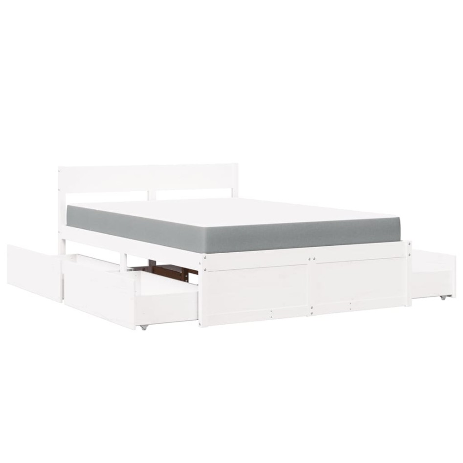 Cama con cajones y colchón madera maciza pino blanco 120x200