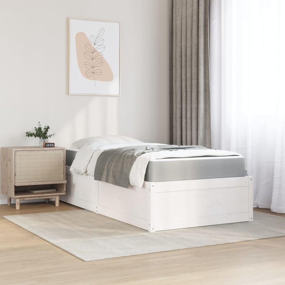Cama con colchón madera maciza de pino blanco 90x190