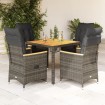 Set comedor de jardín 5 piezas con cojines ratán sintético gris