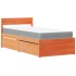 Cama con cajones y colchón madera pino marrón cera 90x190