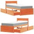Cama con cajones y colchón madera pino marrón cera 90x190