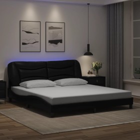 Estructura cama LED sin colchón cuero sintético negro