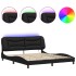 Estructura cama LED sin colchón cuero sintético negro