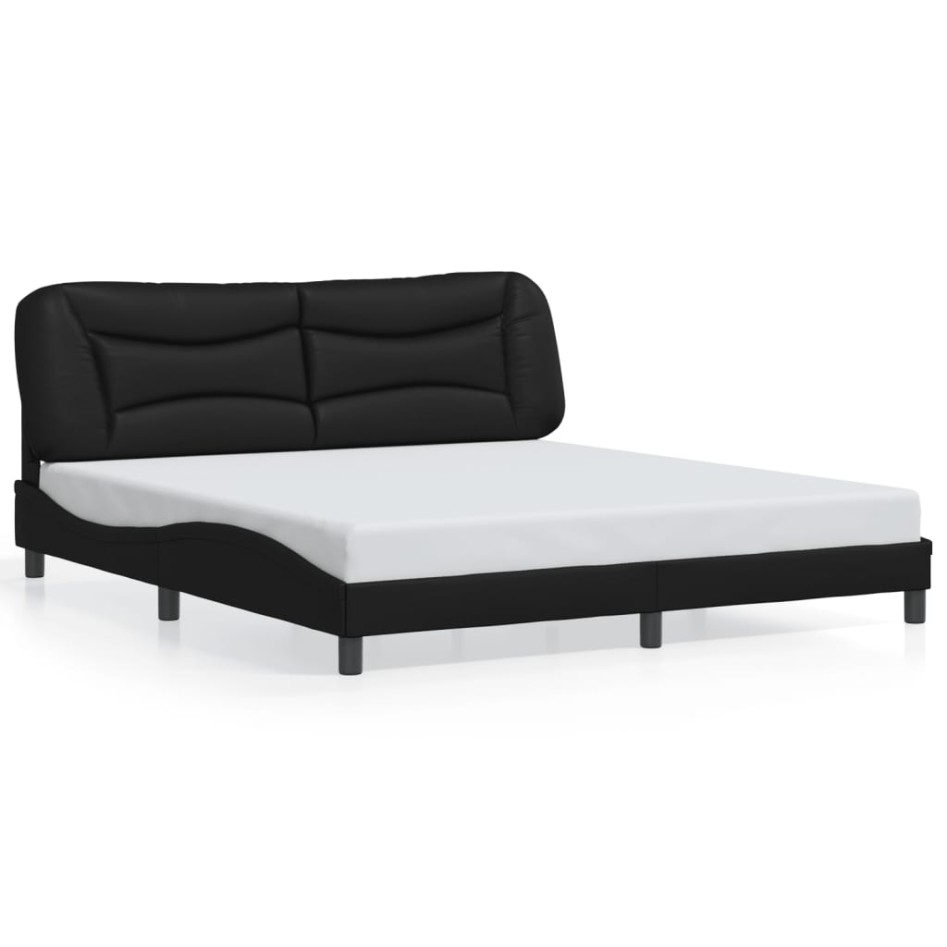 Estructura cama LED sin colchón cuero sintético negro