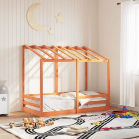 Cama infantil con techo madera maciza pino marrón 70x140