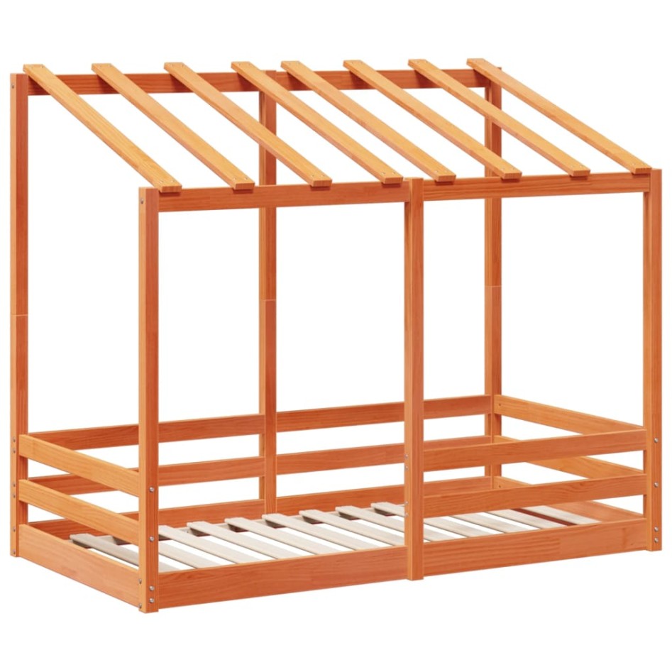 Cama infantil con techo madera maciza pino marrón 70x140