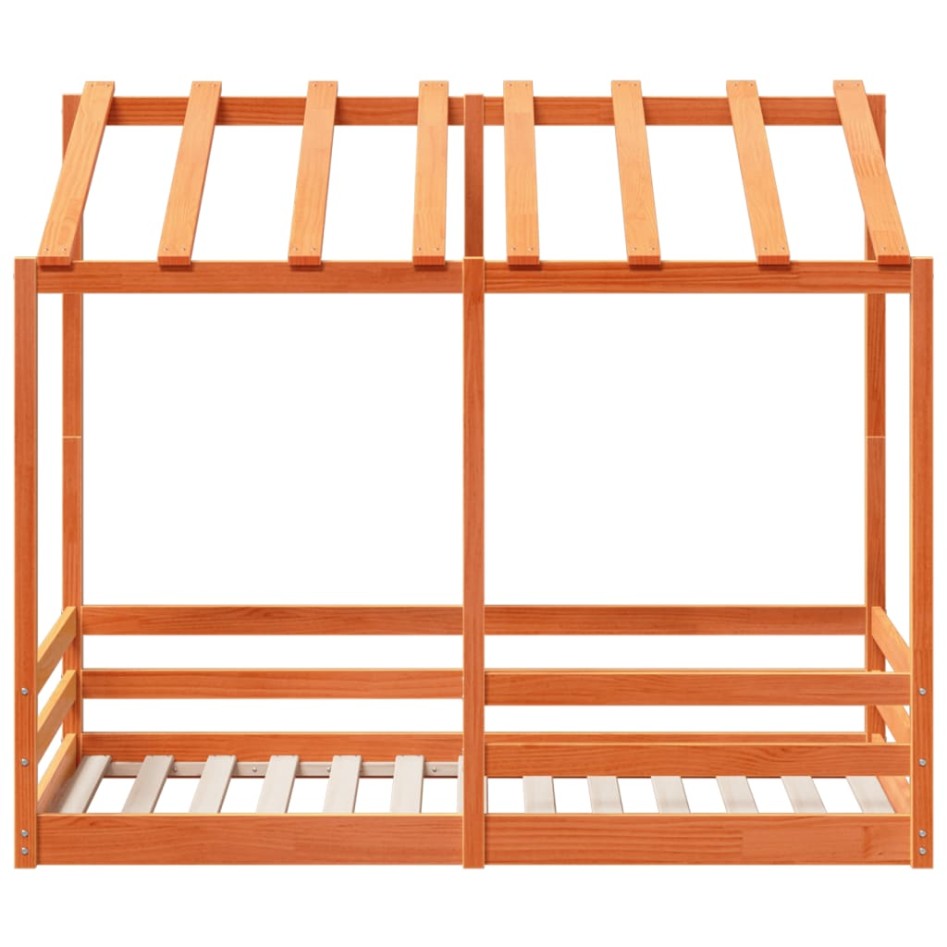 Cama infantil con techo madera maciza pino marrón 70x140