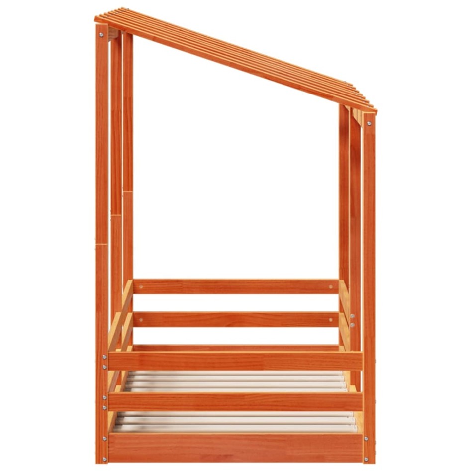 Cama infantil con techo madera maciza pino marrón 70x140