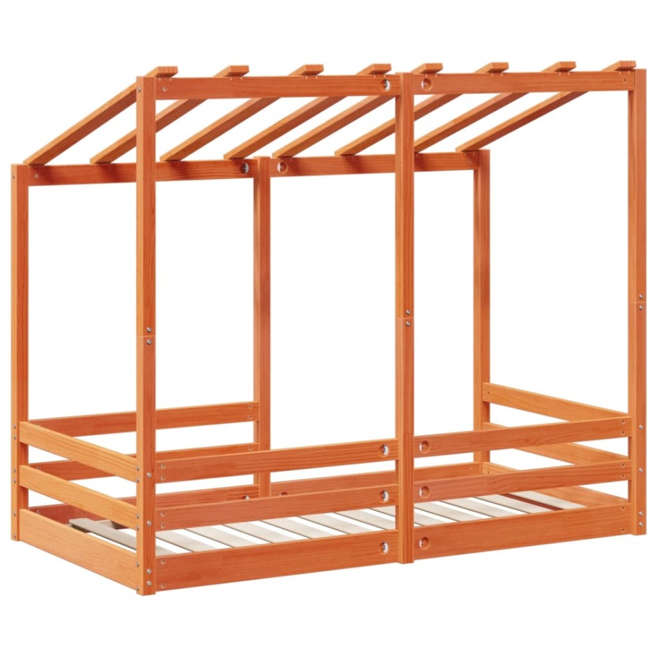 Cama infantil con techo madera maciza pino marrón 70x140